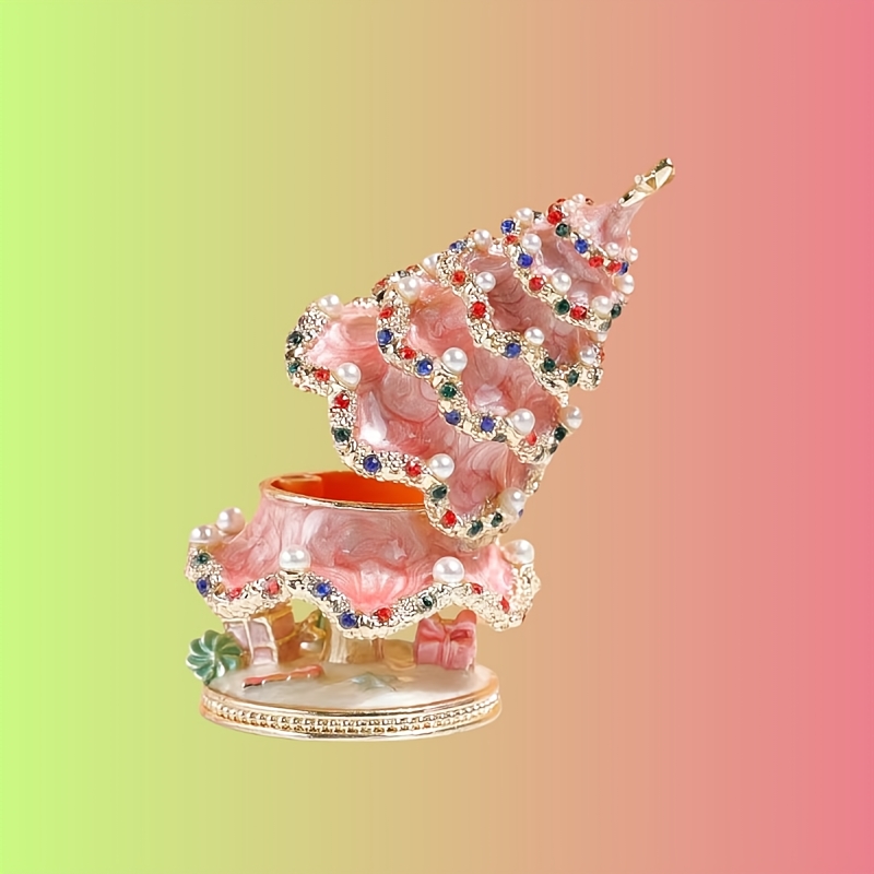 Alloy Christmas Tree Trinket Box, Hand-Painted Enamel Ring Storage Figurine